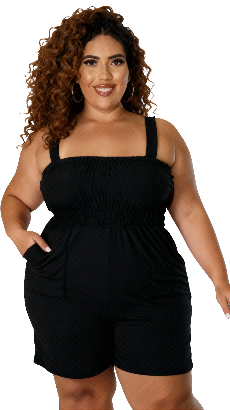 Macacão casual plus size com bolso e shorts 38