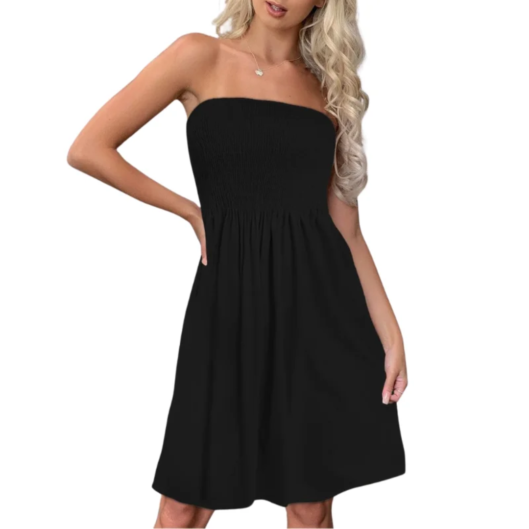 Bohemian satin strapless pleated spaghetti dress