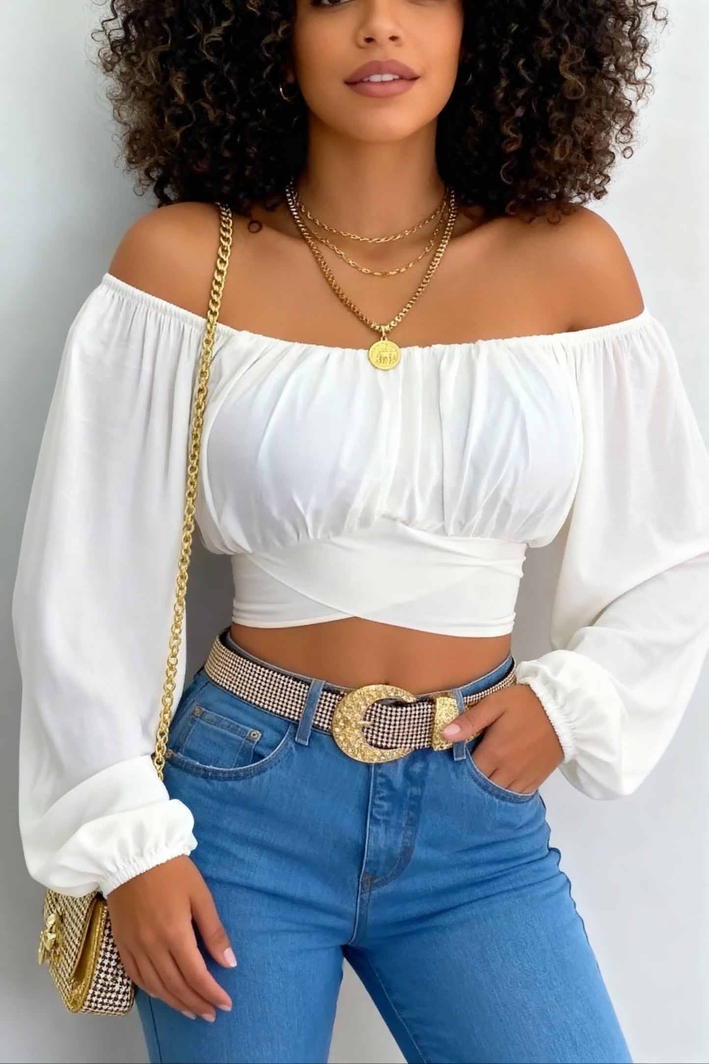 Top curto de manga comprida com bojo 87