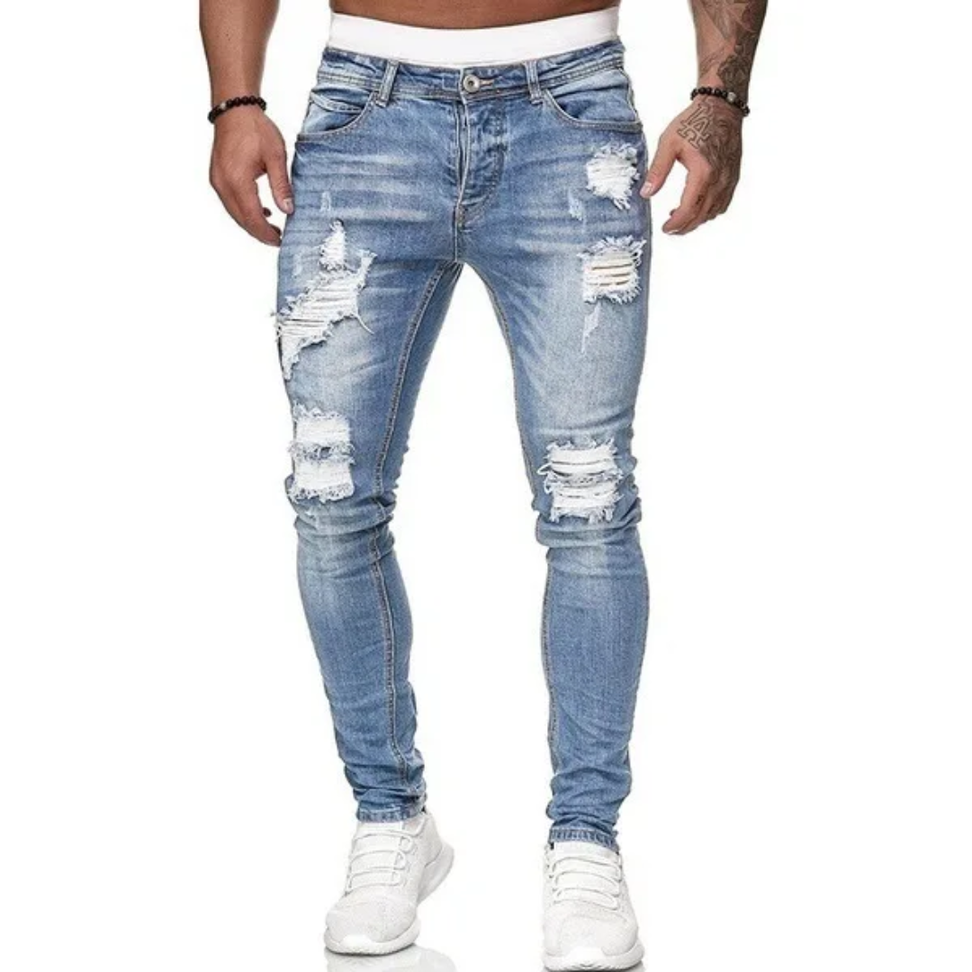 Men's punk style slim stretch jeans