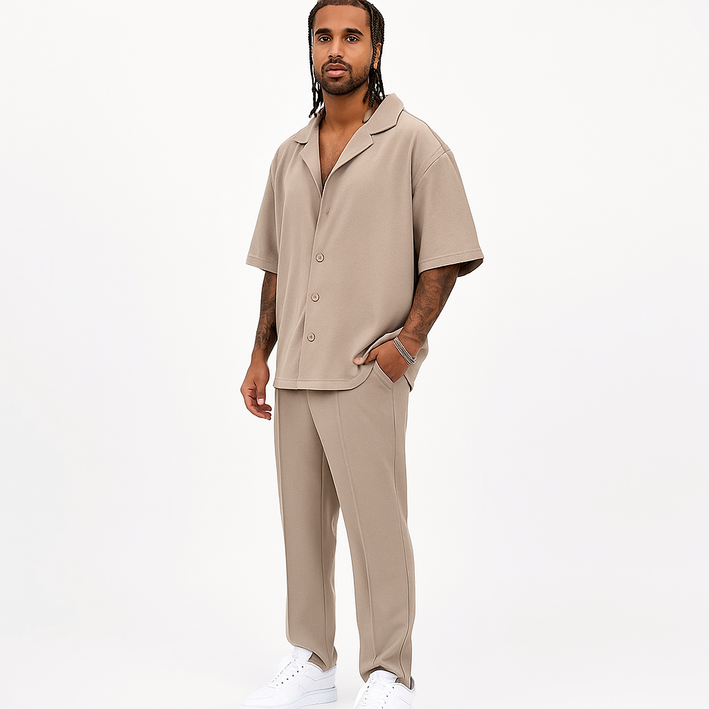 Men's two piece woven casual shirt pants set
