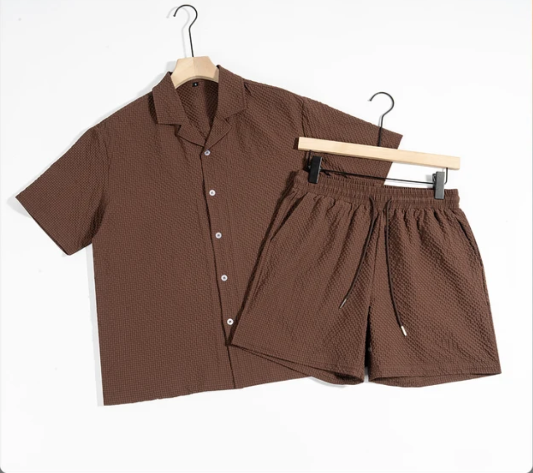 Conjunto 2 Peças: Camisa Texturizada e Shorts com Caimento Solto