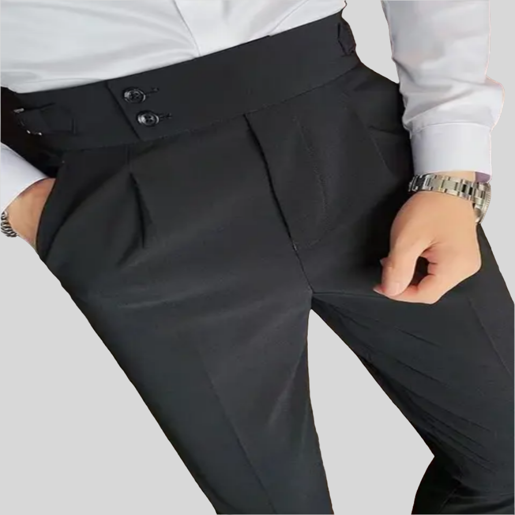 Calças de terno elásticas de cintura alta para homens 13