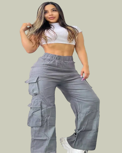 Calças femininas largas e casuais com bolsos 27