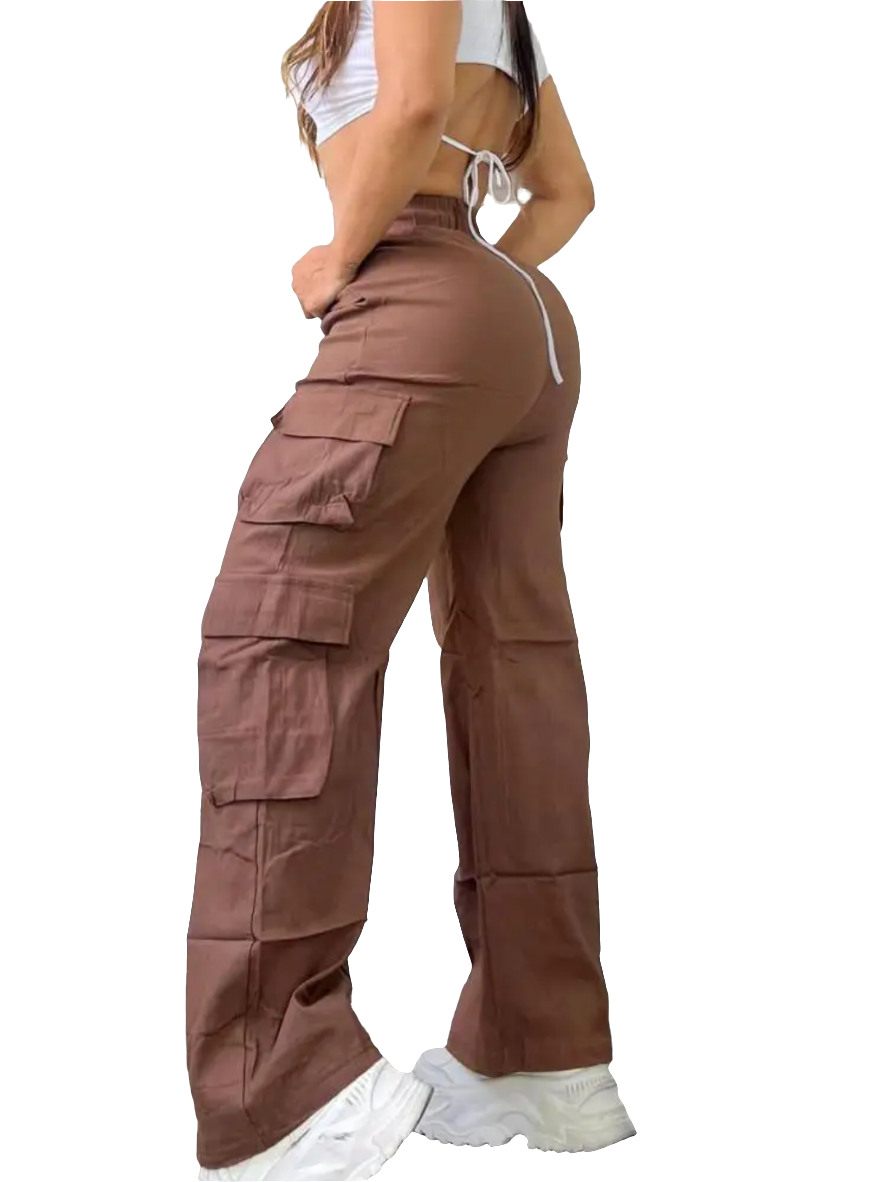 Calças femininas largas e casuais com bolsos 27