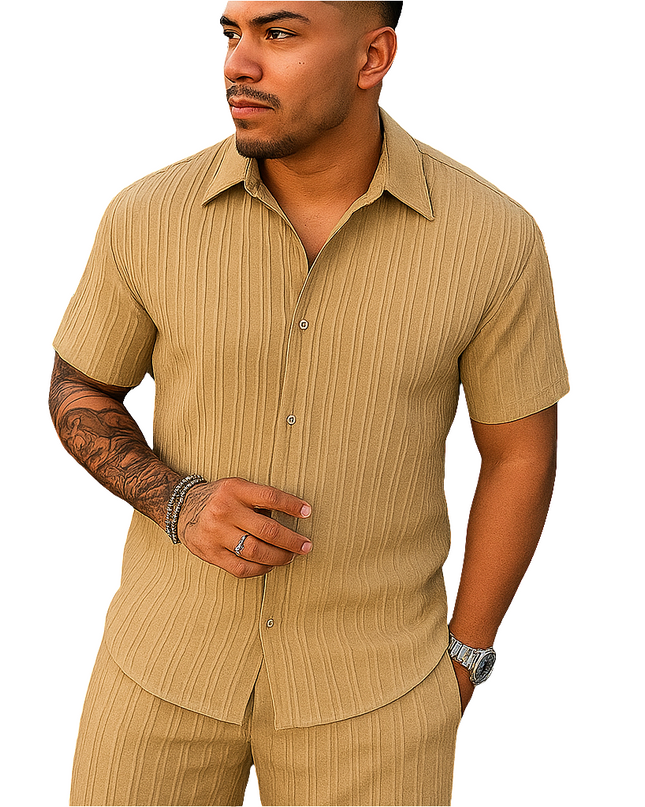 Conjunto Masculino Camisa e Shorts — Modelagem Solta e Tecido Respirável