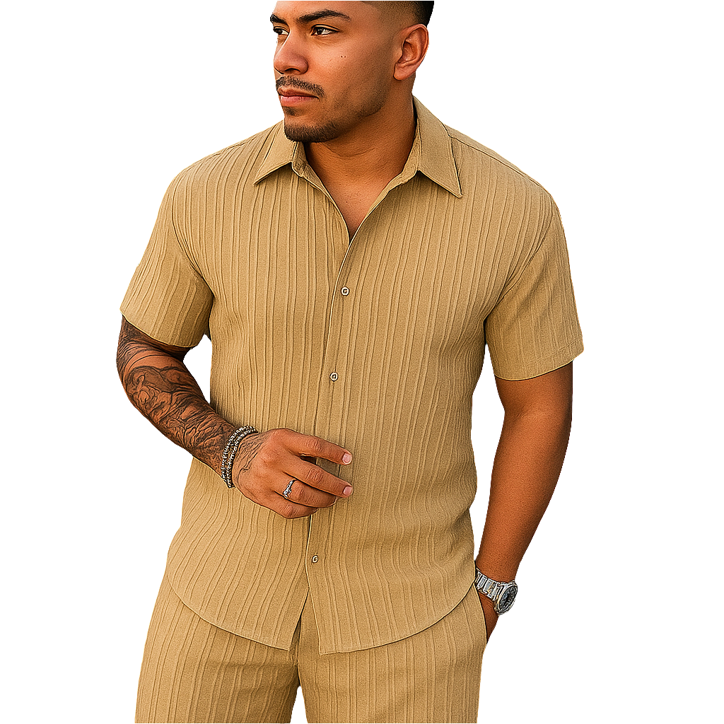 Conjunto Masculino Camisa e Shorts — Modelagem Solta e Tecido Respirável