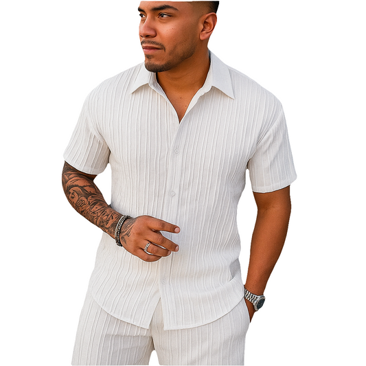 Conjunto Masculino Camisa e Shorts — Modelagem Solta e Tecido Respirável