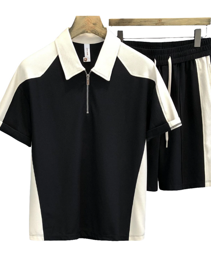 Conjunto Masculino Esportivo Casual — Polo com Zíper + Shorts Waffle