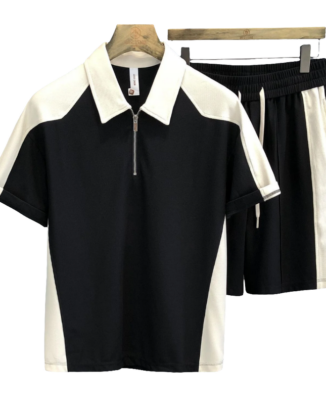 Conjunto Masculino Esportivo Casual — Polo com Zíper + Shorts Waffle