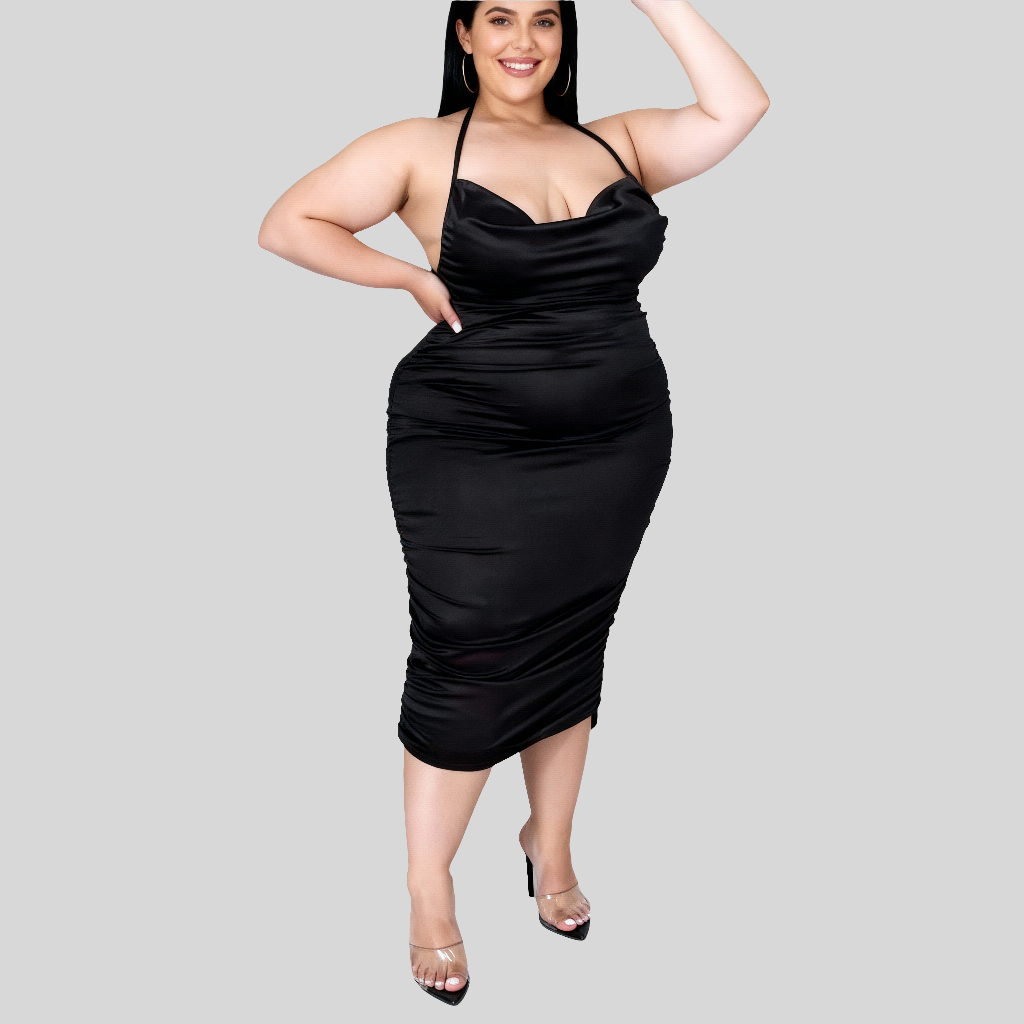 Vestido solto de cetim elástico plus size 41