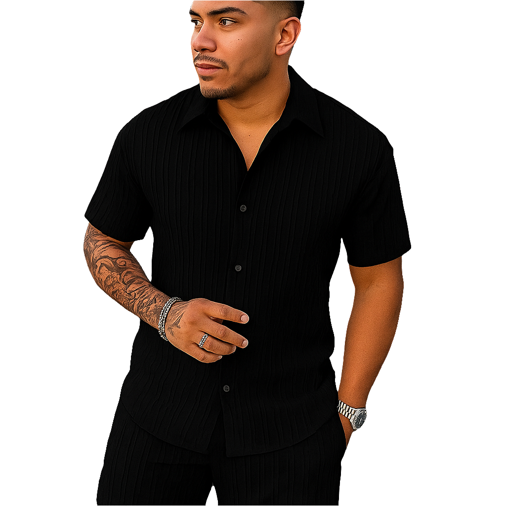 Conjunto Masculino Camisa e Shorts — Modelagem Solta e Tecido Respirável