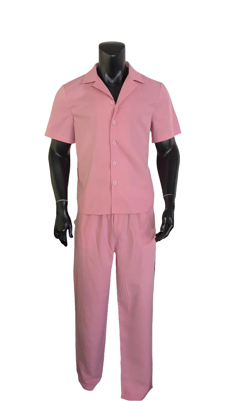 Men's two piece woven casual shirt pants set