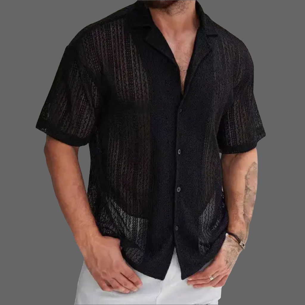 Camisa casual respirável de malha jacquard masculina 35