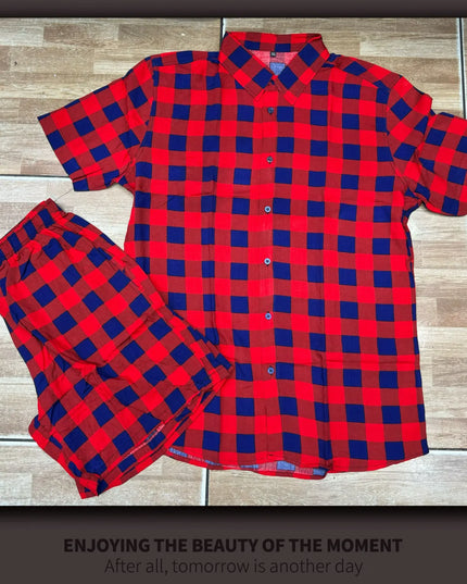 Conjunto de Cardigã Xadrez Retrô de Cavalheiro Camisa Shorts para Homens 468