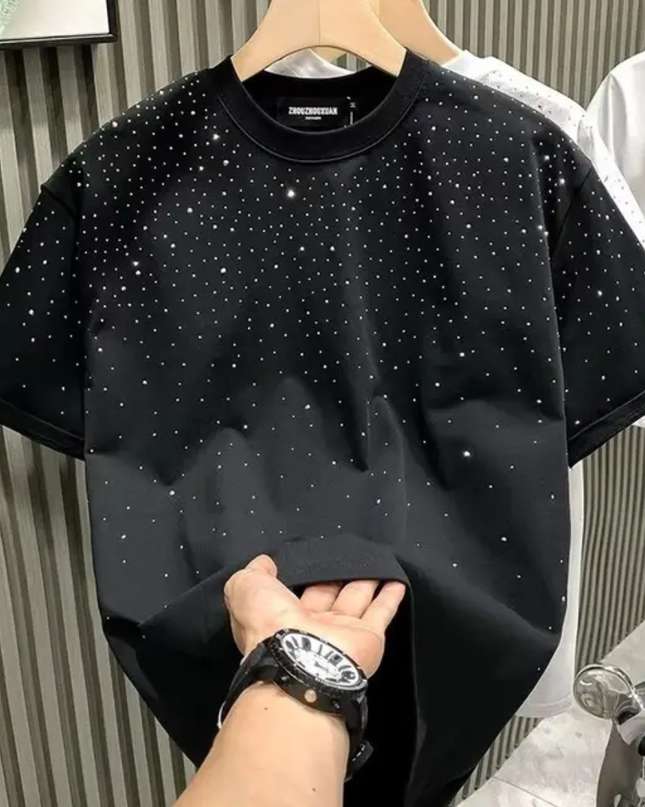 HMN Camisa Masculina, Processo de Perfuração a Quente, Camiseta Masculina Casual de Manga Curta e Gola Redonda 486