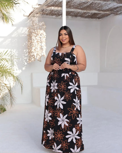 Vestido Plus Size Alcinha Floral Longo Verão 255