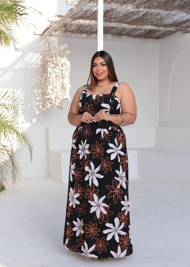 Vestido Plus Size Alcinha Floral Longo Verão 255