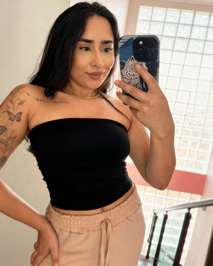 Croppped Tube Top Feminino Sem Alça e Sem Bojo Básico Dupla Camada Suplex Modelador 237