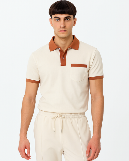 Men's Breathable Polo Shirt & Long Pants Set – Waffle Collar Edition