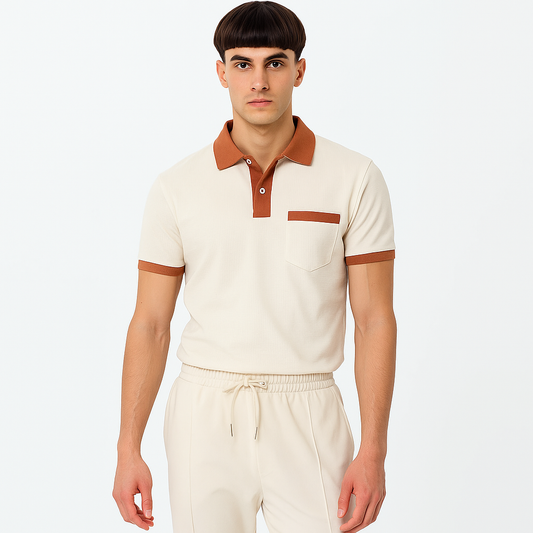 Men's Breathable Polo Shirt & Long Pants Set – Waffle Collar Edition