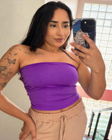 Croppped Tube Top Feminino Sem Alça e Sem Bojo Básico Dupla Camada Suplex Modelador 237