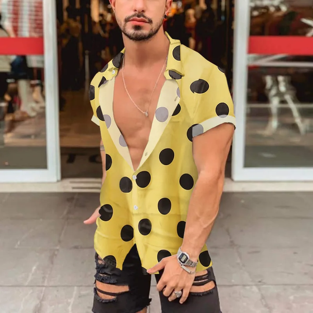 Homem Meia-Noite camisa de bolinhas manga curta masculina verão 603