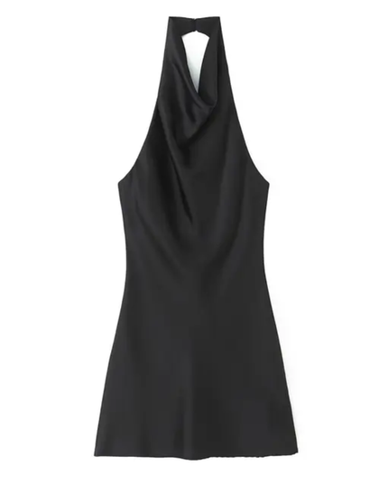 Vestido curto de cetim com decote halter 300