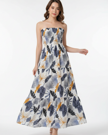 Vestido Feminino Longo Lastex Tomara Que Caia  Folha  Estampa total 537