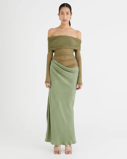 Closet Mally Vestido Fashionável de Malha Transparente com Recorte Ombro a Ombro para Mulheres Onicee 498