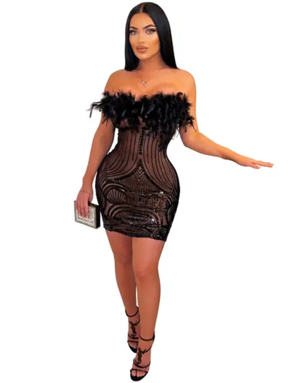 Rafferiza 1 Peça Vestido Tubinho Curto Minivestido com Recorte Peludo ver através para Mulheres 503