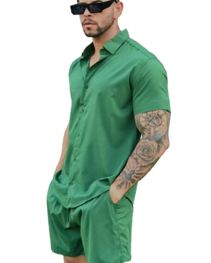 Conjunto Camisa e Short Lisa Havaiano Estampado Listrado Masculino Tecido de Viscolinho com elastano 464