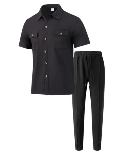 Conjunto Masculino Verão — Camisa Manga Curta com Botões + Calça com Bolsos