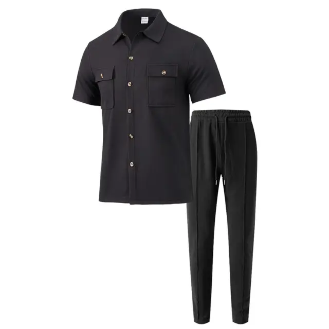 Conjunto Masculino Verão — Camisa Manga Curta com Botões + Calça com Bolsos