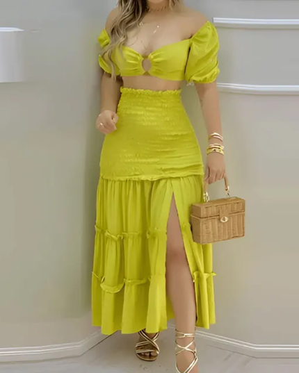 2 peças/Conjunto Top Regata de Textura de Verão para Mulheres com Laço Nas Costas e Saia 309