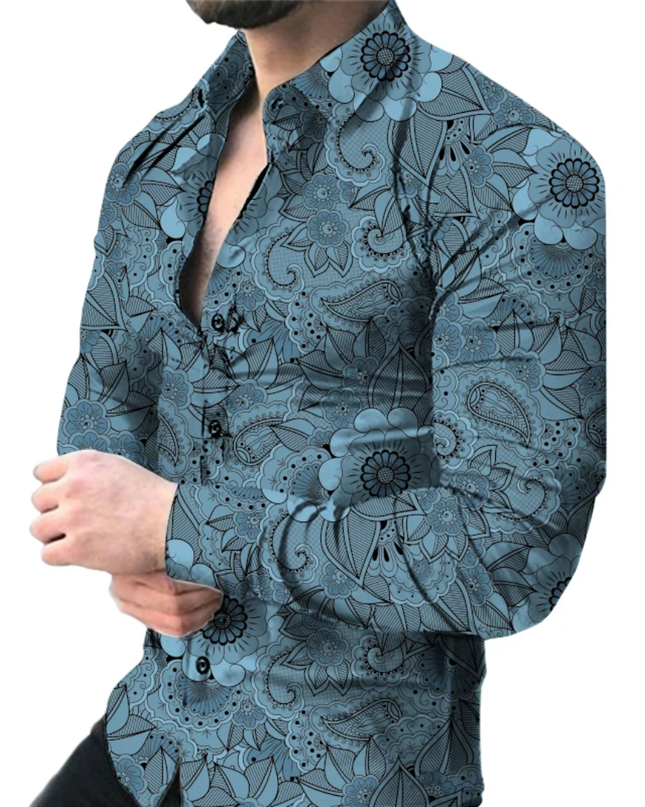 Men's digital print long sleeve shirt