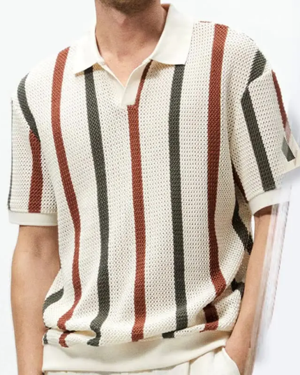 Camisa Malha Combinação de Cores Cáqui, Moda Masculina Primavera e Verão 257