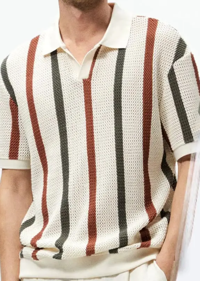 Camisa Malha Combinação de Cores Cáqui, Moda Masculina Primavera e Verão 257