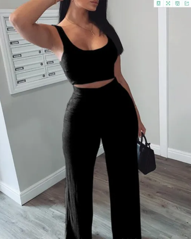 Regata Cropped e Calça Reta de Cor Sólida 315