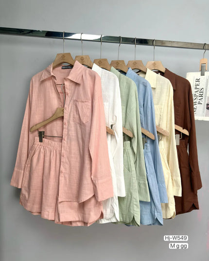 Conjunto feminino camisa e shorts em tecido leve 289