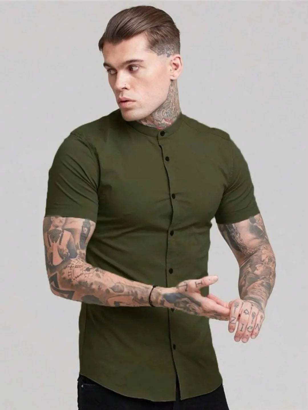 Camisa social masculina gola padre slim fit 255