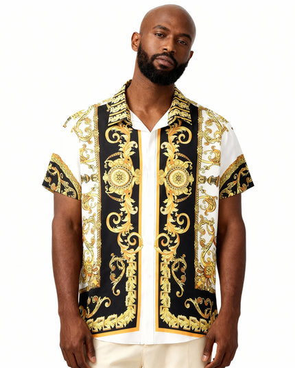 Camisa masculina de manga curta com estampa étnica havaiana 34