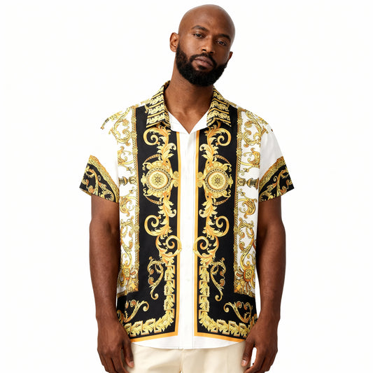 Camisa masculina de manga curta com estampa étnica havaiana 34