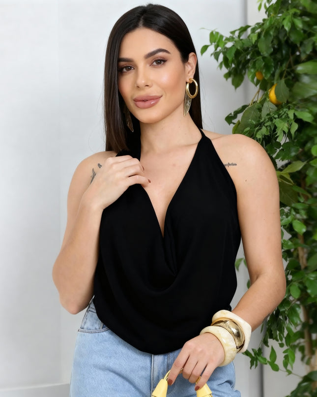 Cropped Blusa Top Frente única Decote Frontal Com Várias Amarrações Leve Alças Finas Estilosa 239