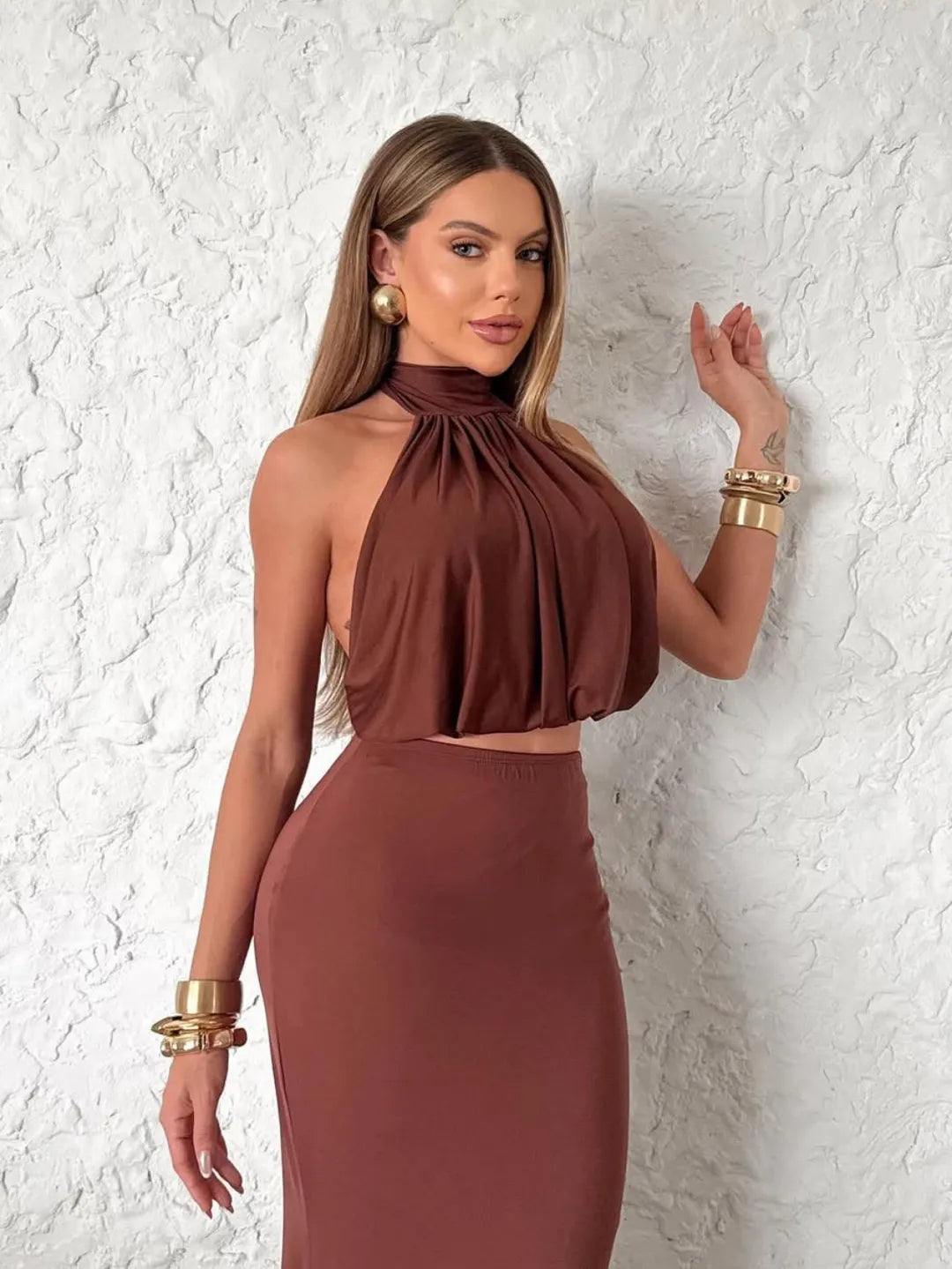 Blusa de Cropped chiffon estilo francês com decote pendurado 19