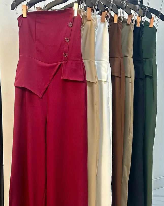 Macacão feminino tomara que caia elegante com recorte 101