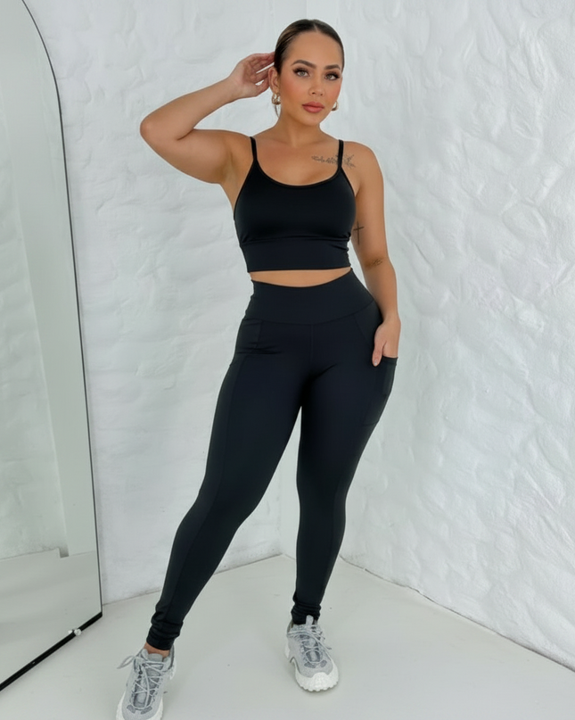 Conjunto fitness legging e top suplex Academia Ribbed 564