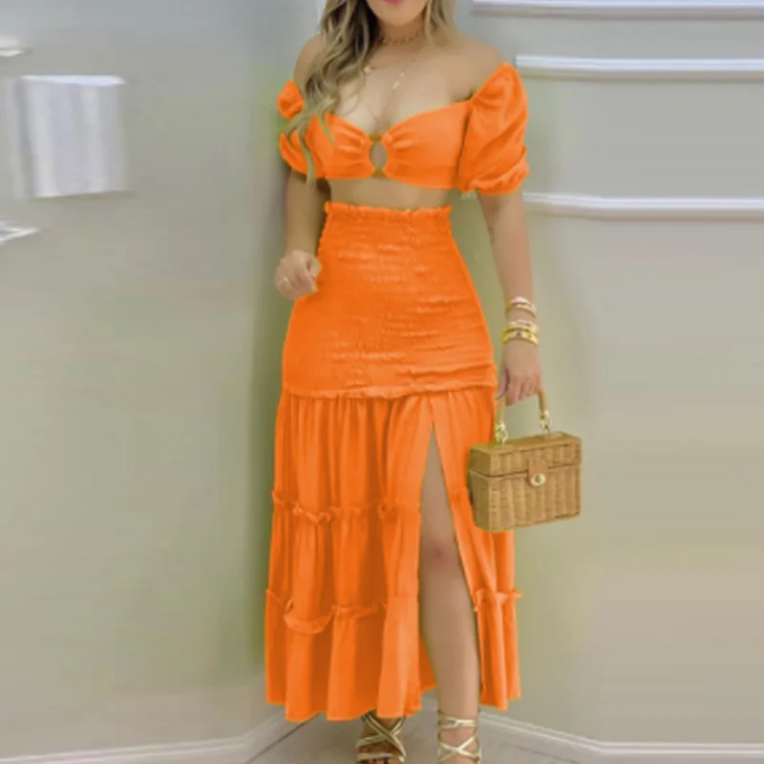 Estampa floral conjunto de duas peças para uma elegante viagem de verão para mulheres 195