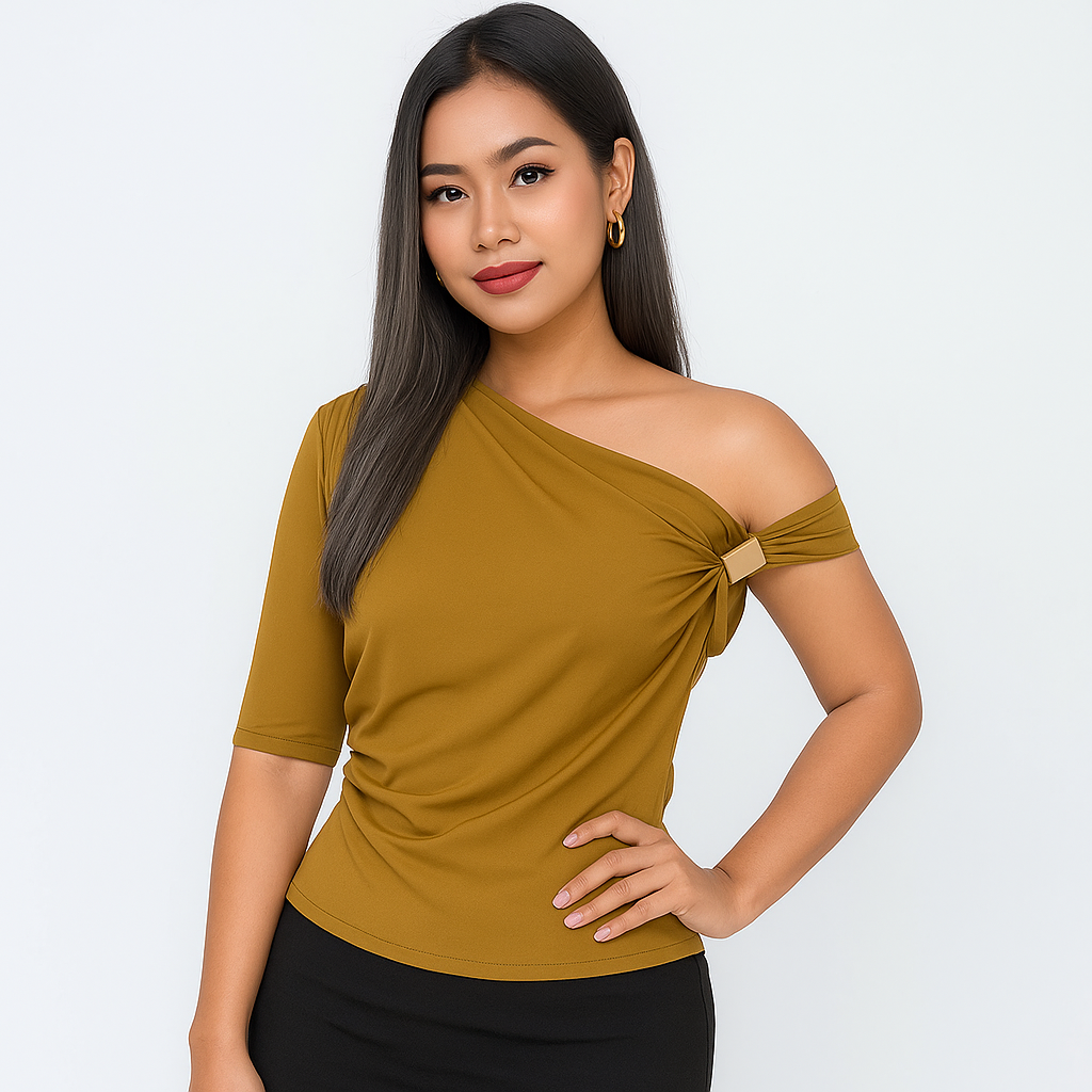 Blusa Feminina Assimétrica de Mangas Curtas