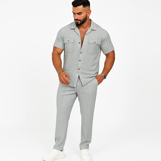 Conjunto Masculino Verão — Camisa Manga Curta com Botões + Calça com Bolsos